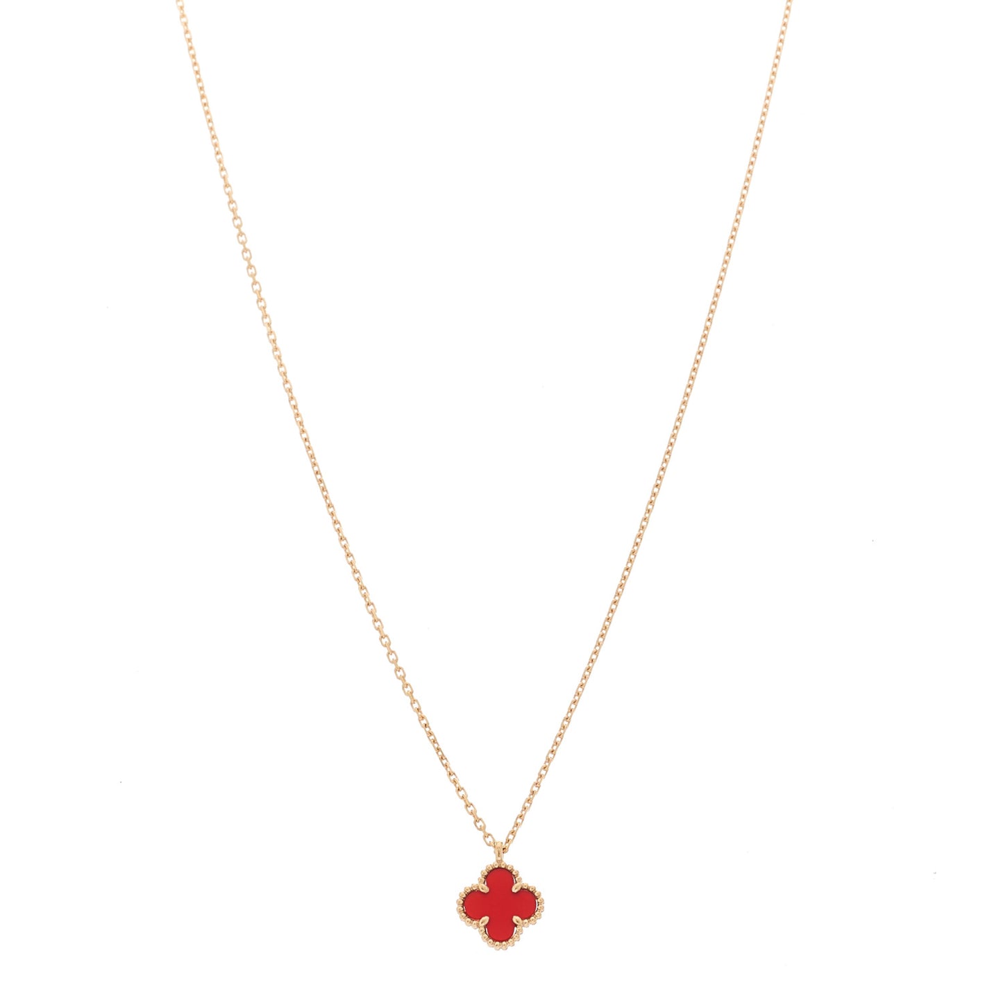 18K Rose Gold Carnelian Sweet Alhambra Pendant Necklace