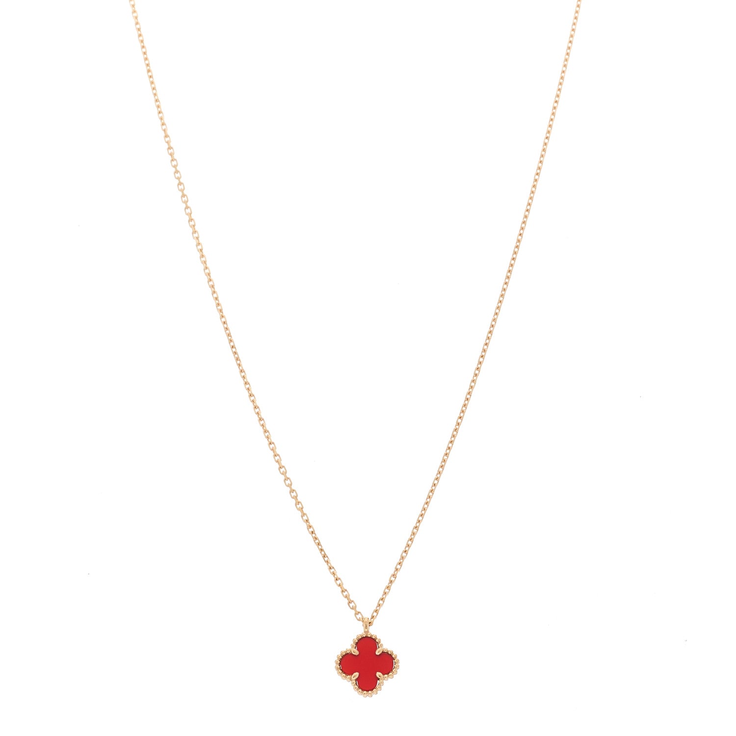 Van Cleef & Arpels 18K Rose Gold Carnelian Sweet Alhambra Pendant Necklace 1 of 6