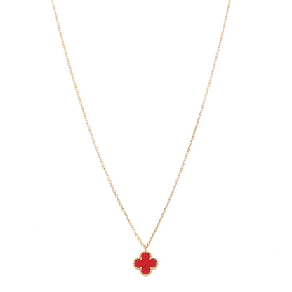 Van Cleef & Arpels 18K Rose Gold Carnelian Sweet Alhambra Pendant Necklace 1 of 6