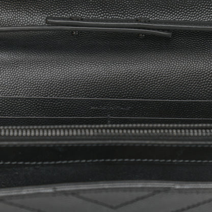 Saint Laurent Grain De Poudre Matelasse Chevron Monogram Chain Wallet Black 7 of 11