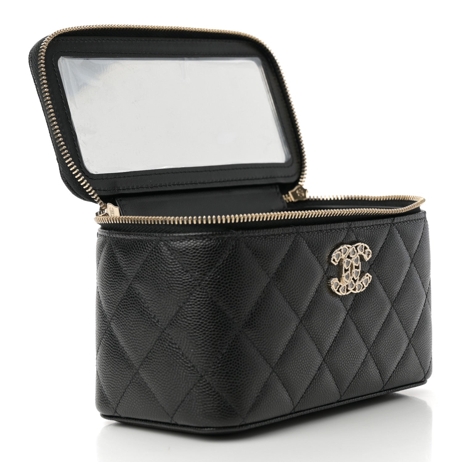 Chanel Caviar Quilted Crystal Hearts Small Vanity Case With Chain Black 5 of 12