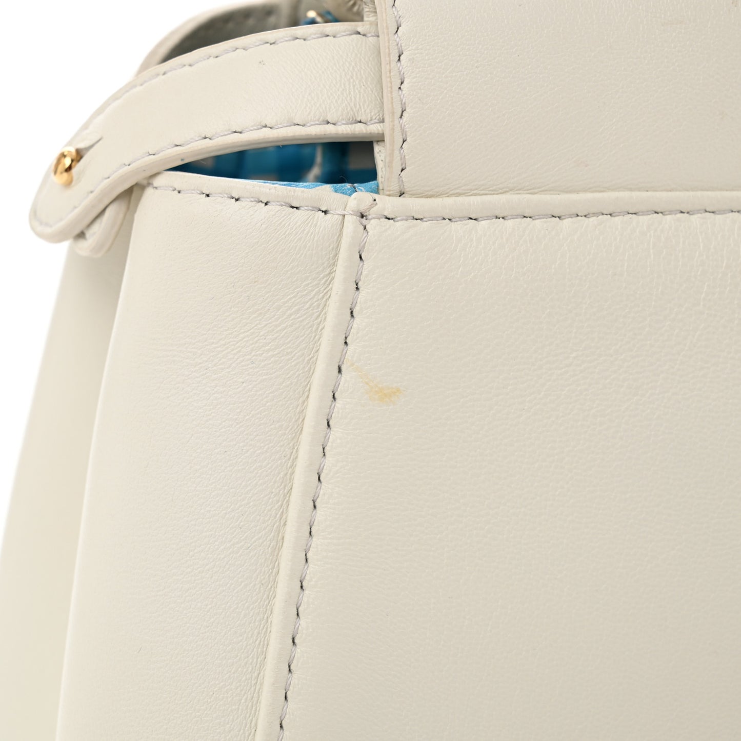 Nappa Vitello Gingham Embossed Mini Peekaboo Iconic Satchel White Ice Light Blue