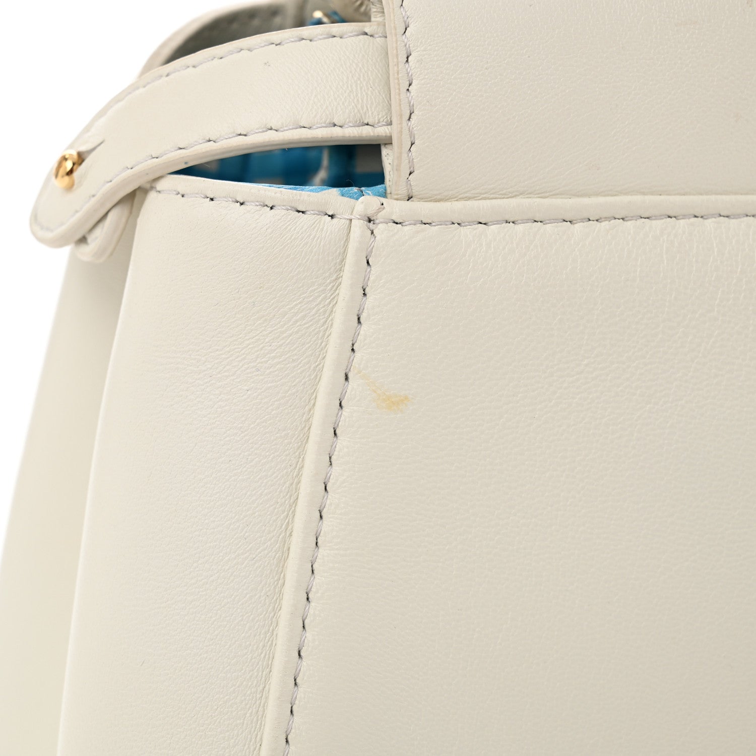 Fendi Nappa Vitello Gingham Embossed Mini Peekaboo Iconic Satchel White Ice Light Blue 14 of 14