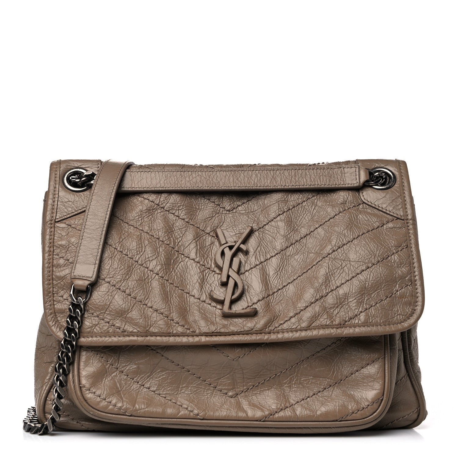 Saint Laurent Crinkled Calfskin Matelasse Monogram Medium Niki Chain Satchel Light Taupe 2 of 27