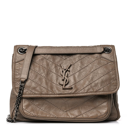Saint Laurent Crinkled Calfskin Matelasse Monogram Medium Niki Chain Satchel Light Taupe 2 of 27