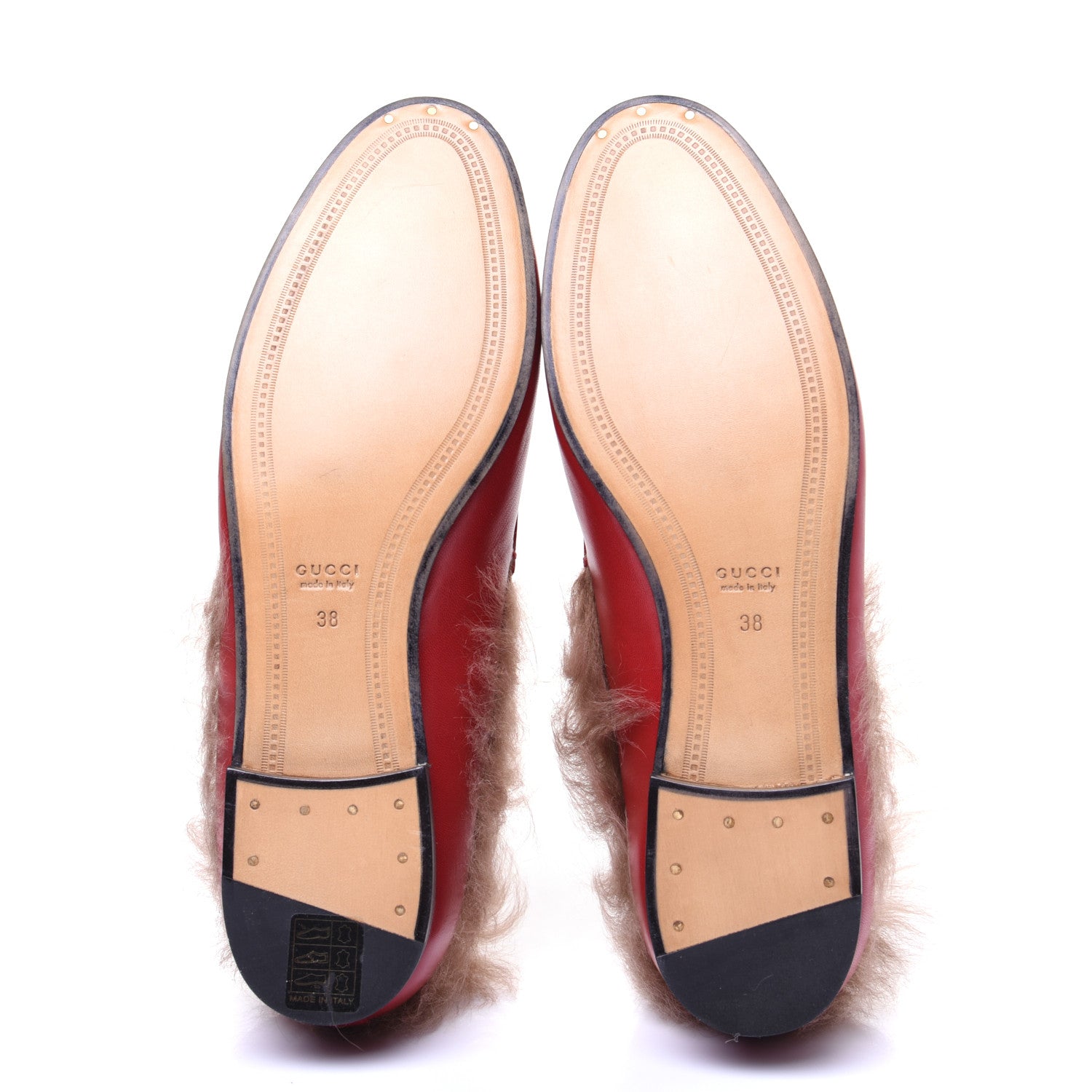 Gucci Malaga Kid Fur Womens Jordaan Loafers 38 Hibiscus Red Natural 6 of 11