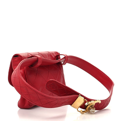 Chanel Lambskin Diamond Stitched Turn Lock Flap Belt Bag 75 30 Red 3 of 12