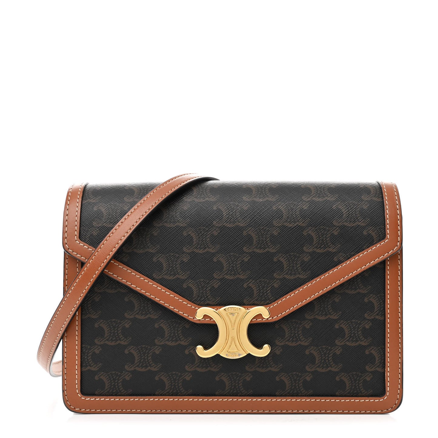 Triomphe Canvas Calfskin Enveloppe Bag Tan