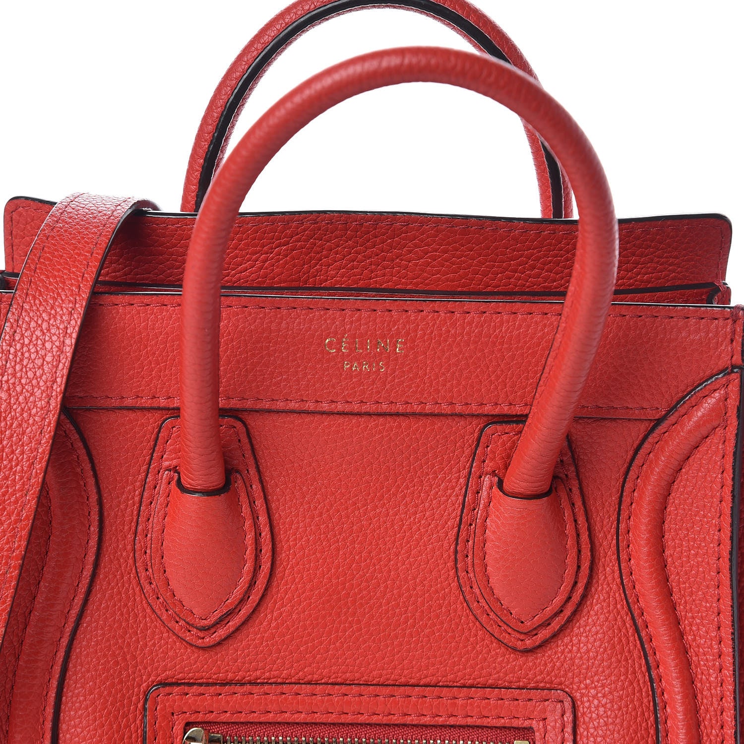 Celine Drummed Calfskin Nano Luggage Coquelicot 8 of 10