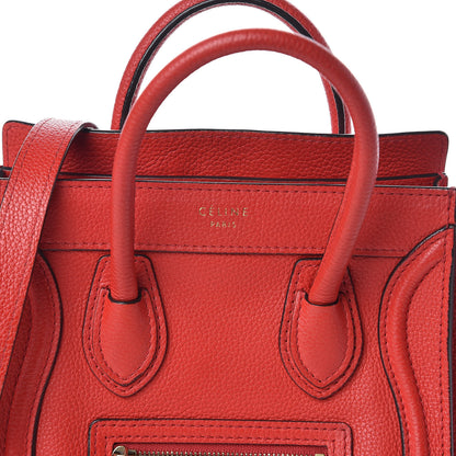 Celine Drummed Calfskin Nano Luggage Coquelicot 8 of 10
