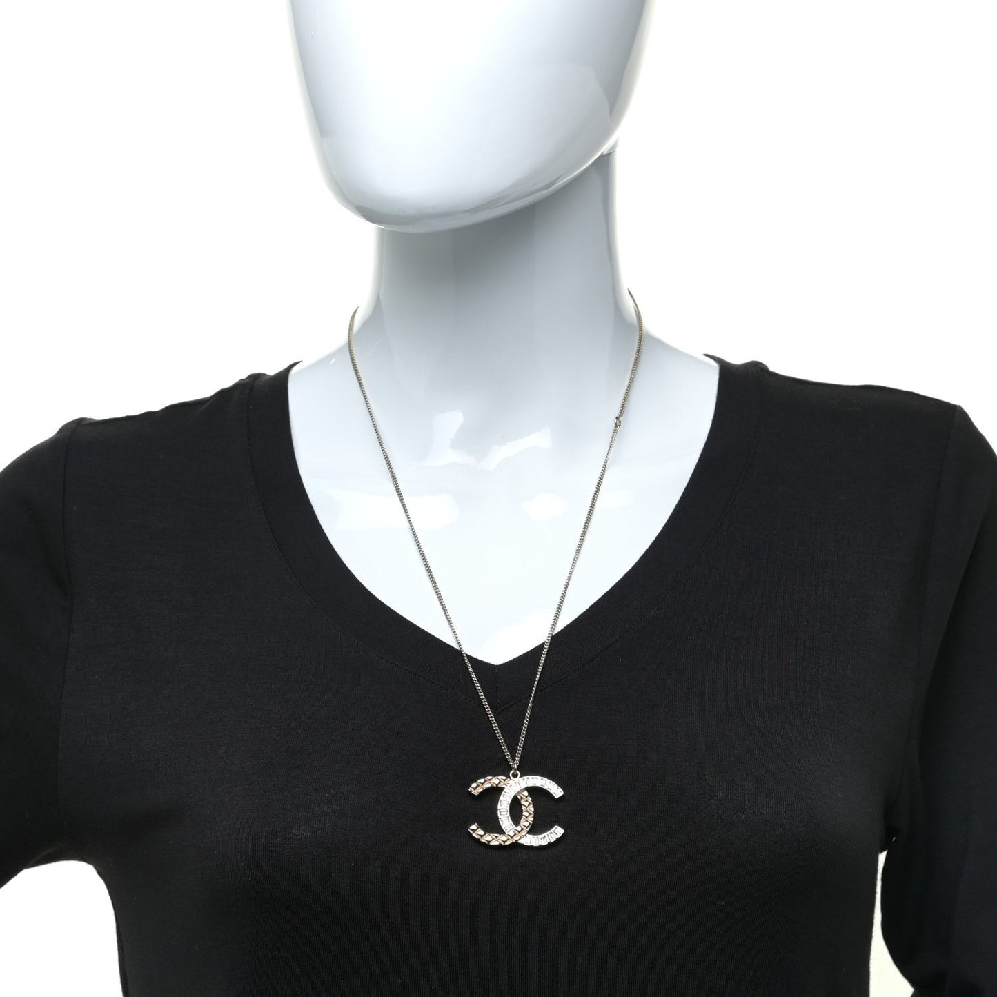 Baguette Crystal Quilted CC Pendant Necklace Gold