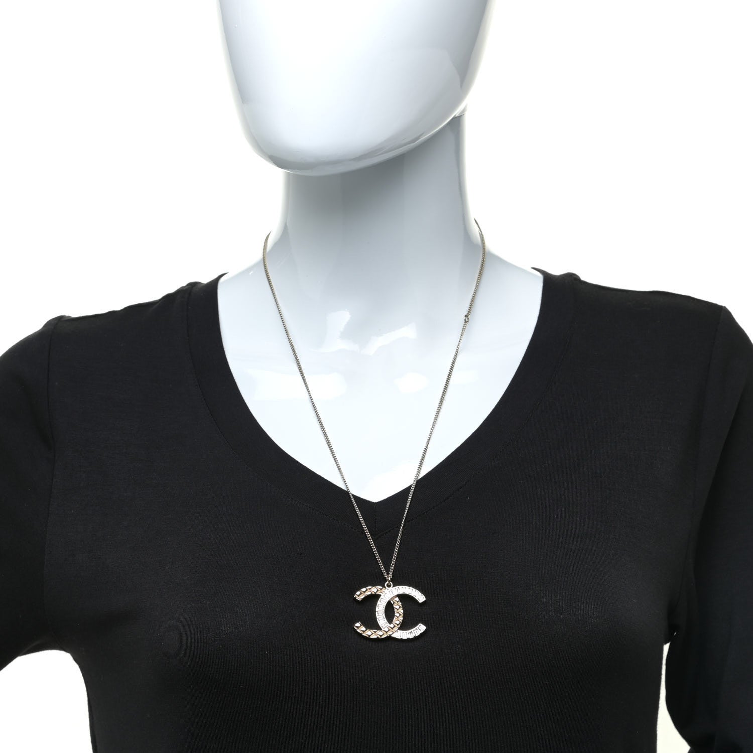 Chanel Baguette Crystal Quilted CC Pendant Necklace Gold 2 of 5