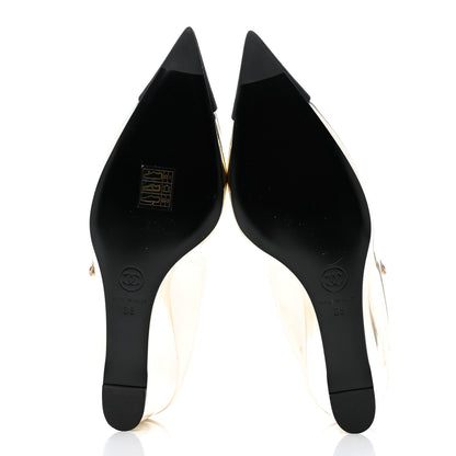 Chanel Laminated Calfskin Grosgrain Cap Toe CC Pointed Toe Wedge Pumps 38 Gold Black 5 of 9