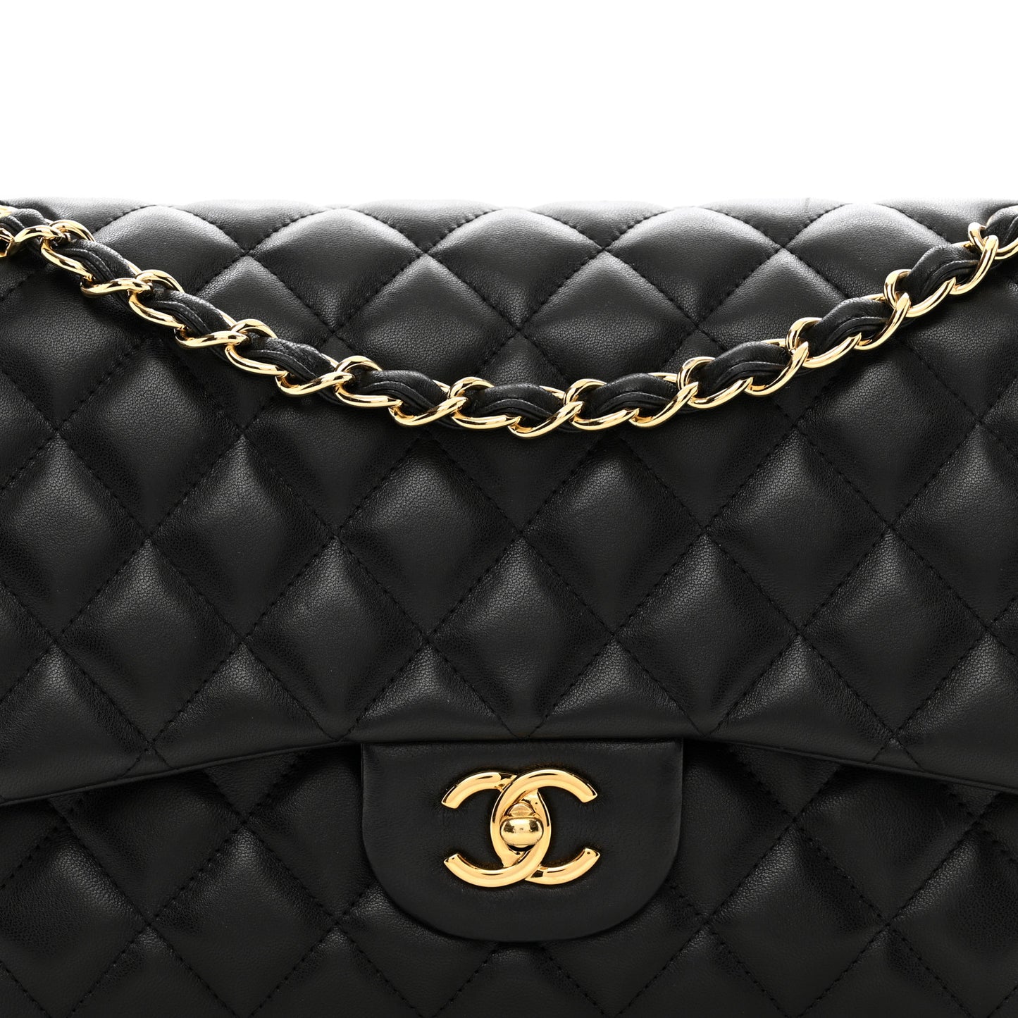 Lambskin Quilted Jumbo Double Flap Black