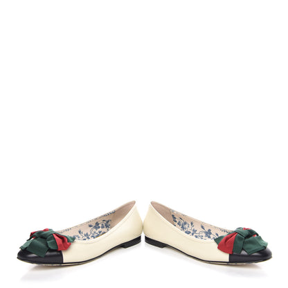 Gucci Calfskin Web Bow Womens Ballet Flats 37.5 Black Vintage White 7 of 11