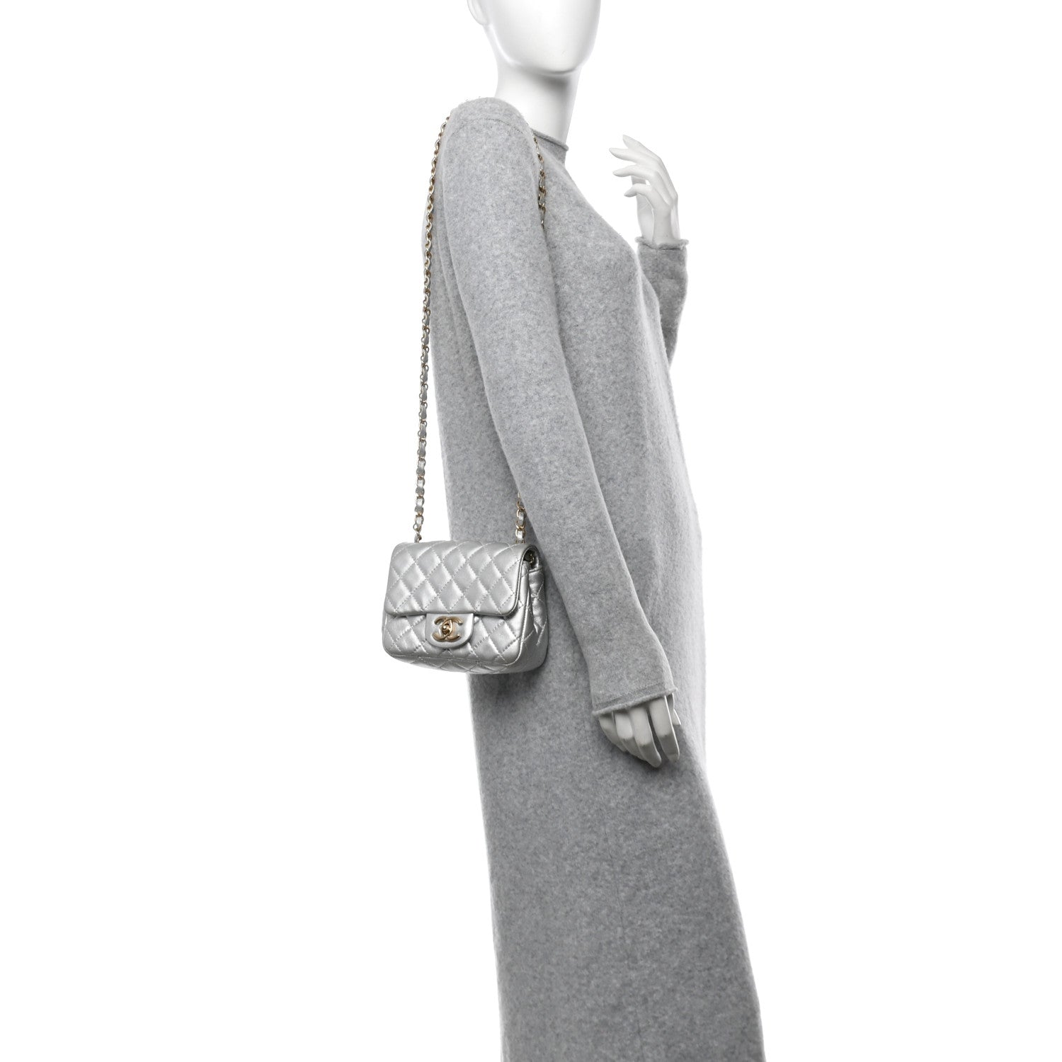 Chanel Metallic Lambskin Quilted Mini Square Flap Silver 1678286