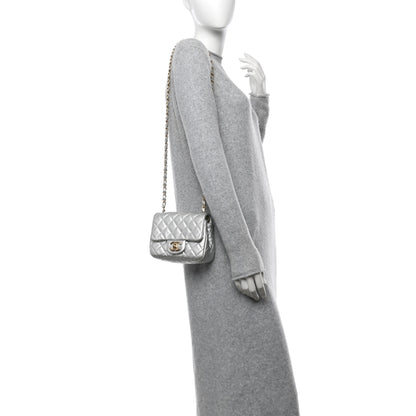 Chanel Metallic Lambskin Quilted Mini Square Flap Silver 2 of 13
