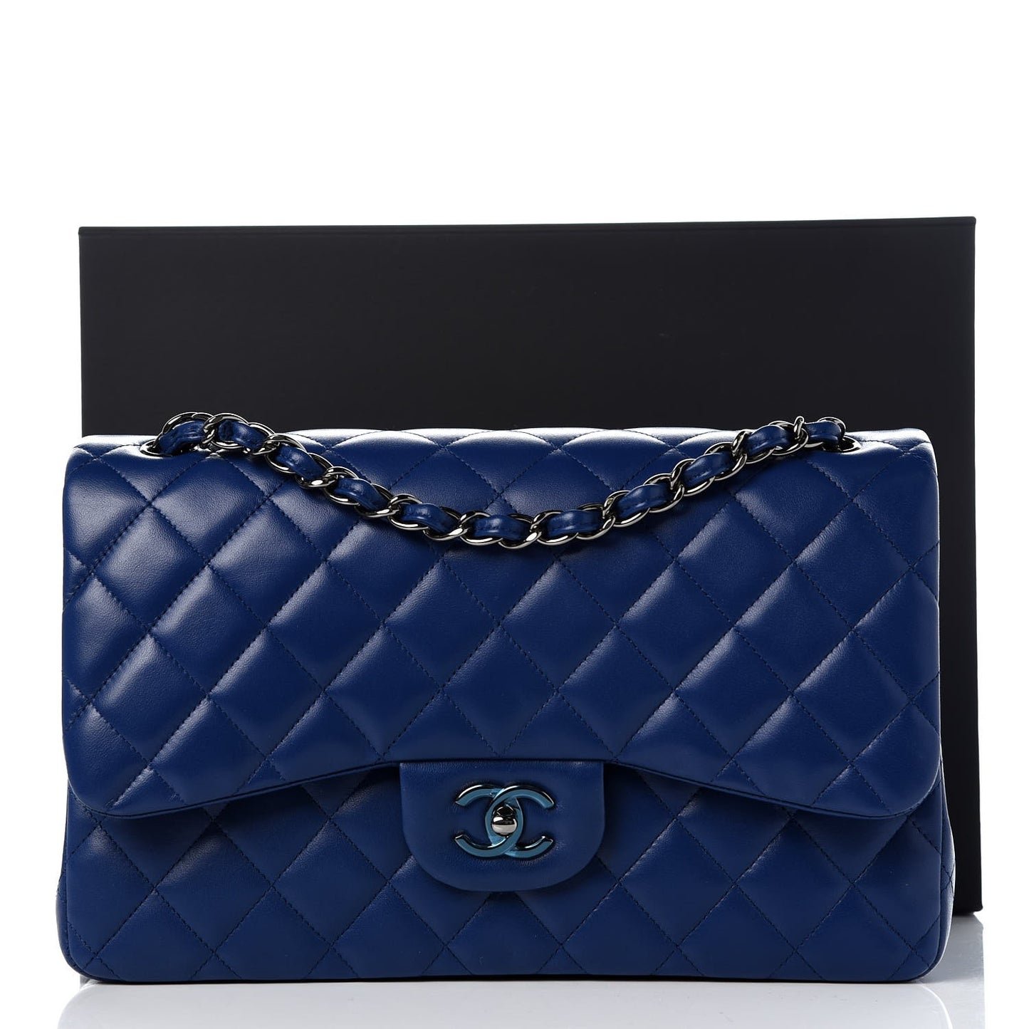 Lambskin Quilted Jumbo Double Flap Dark Blue