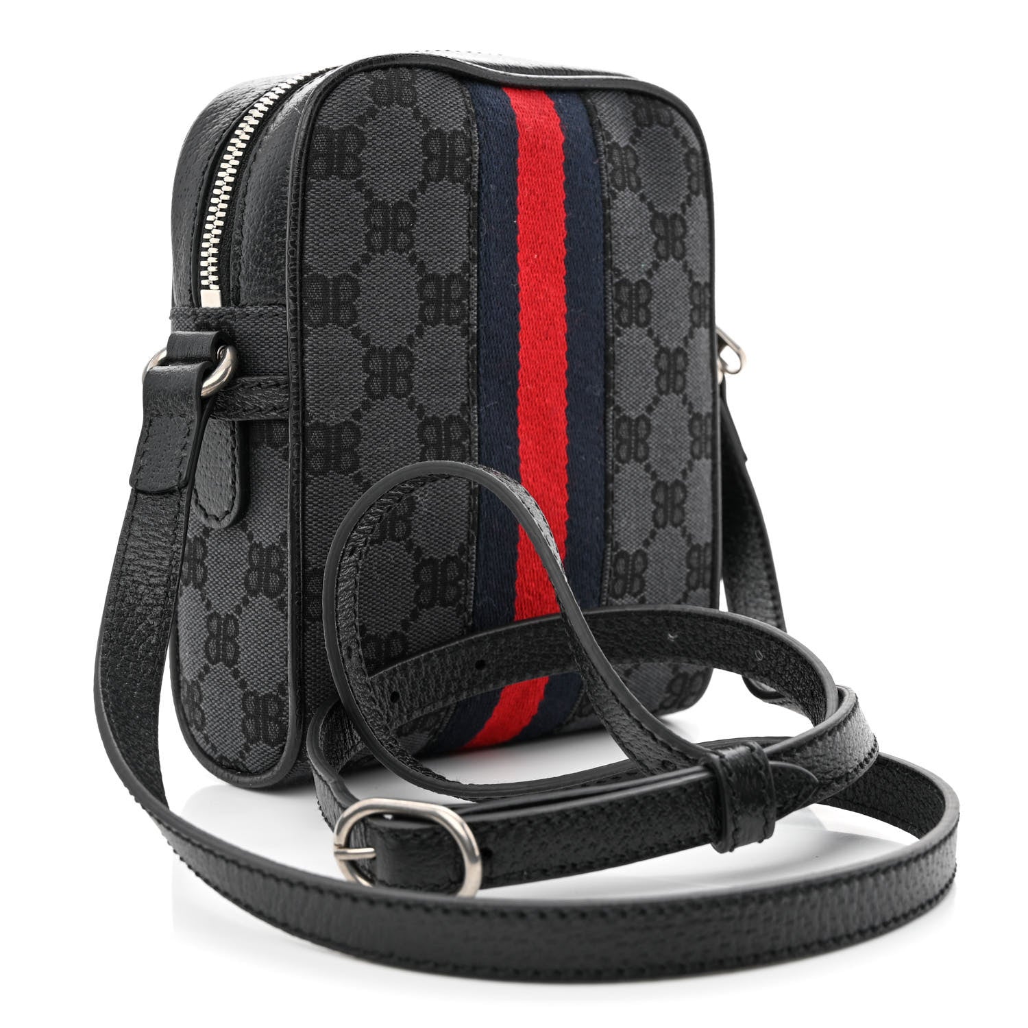 Gucci X Balenciaga BB Monogram Web Mini Ophidia Messenger Black 3 of 10