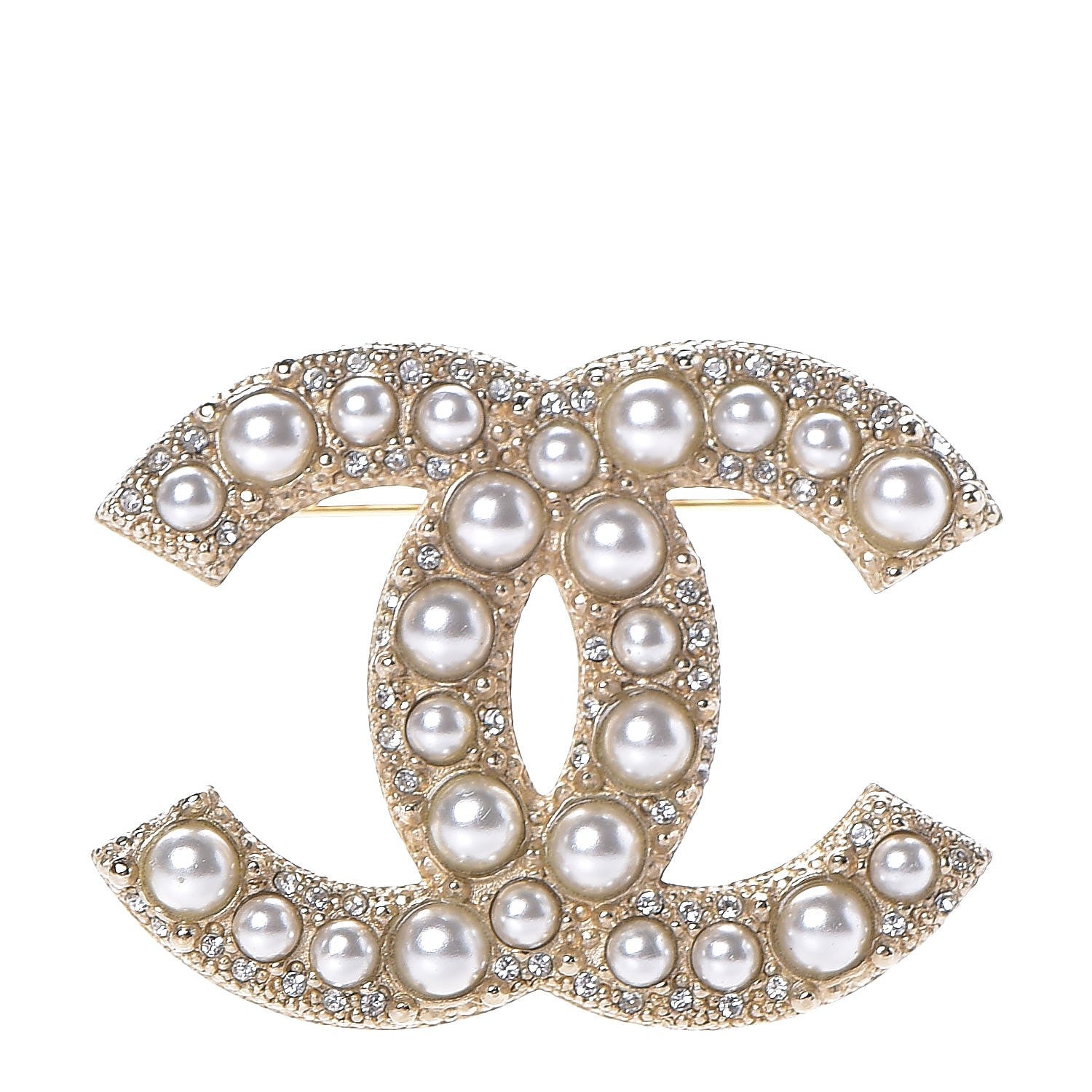 Chanel Pearl Crystal CC Brooch Gold 1 of 5