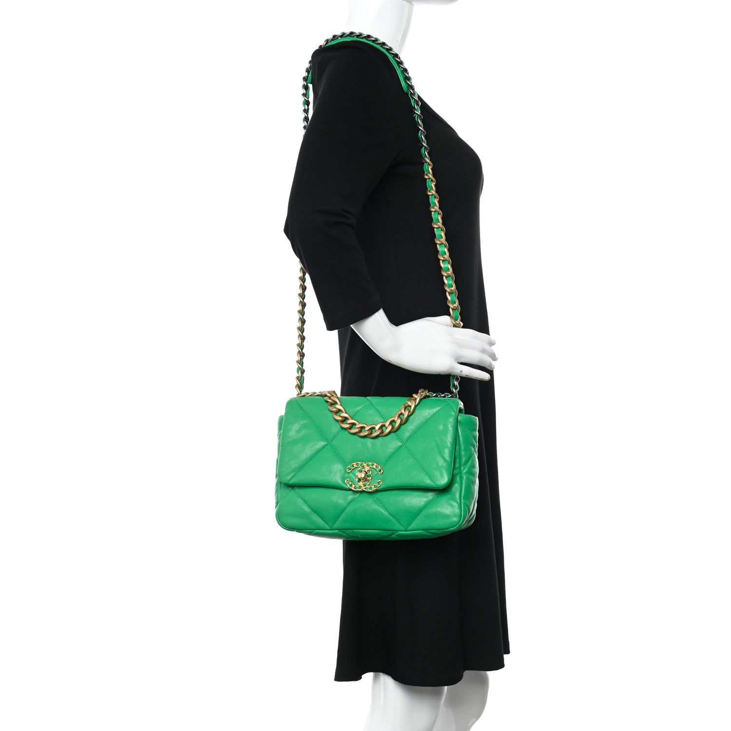 Chanel Lambskin Quilted Medium Chanel 19 Flap Green 2 of 11