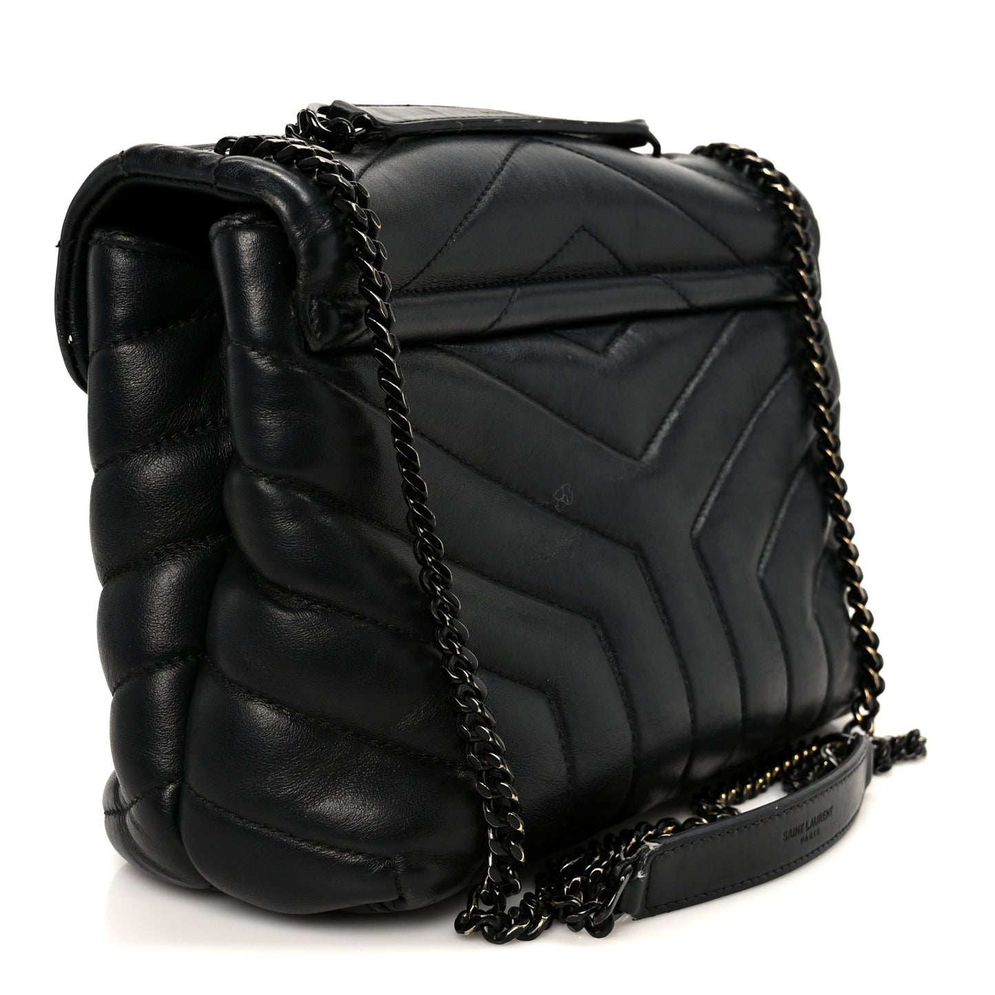Calfskin Y Quilted Monogram Monochrome Small Loulou Chain Satchel Black