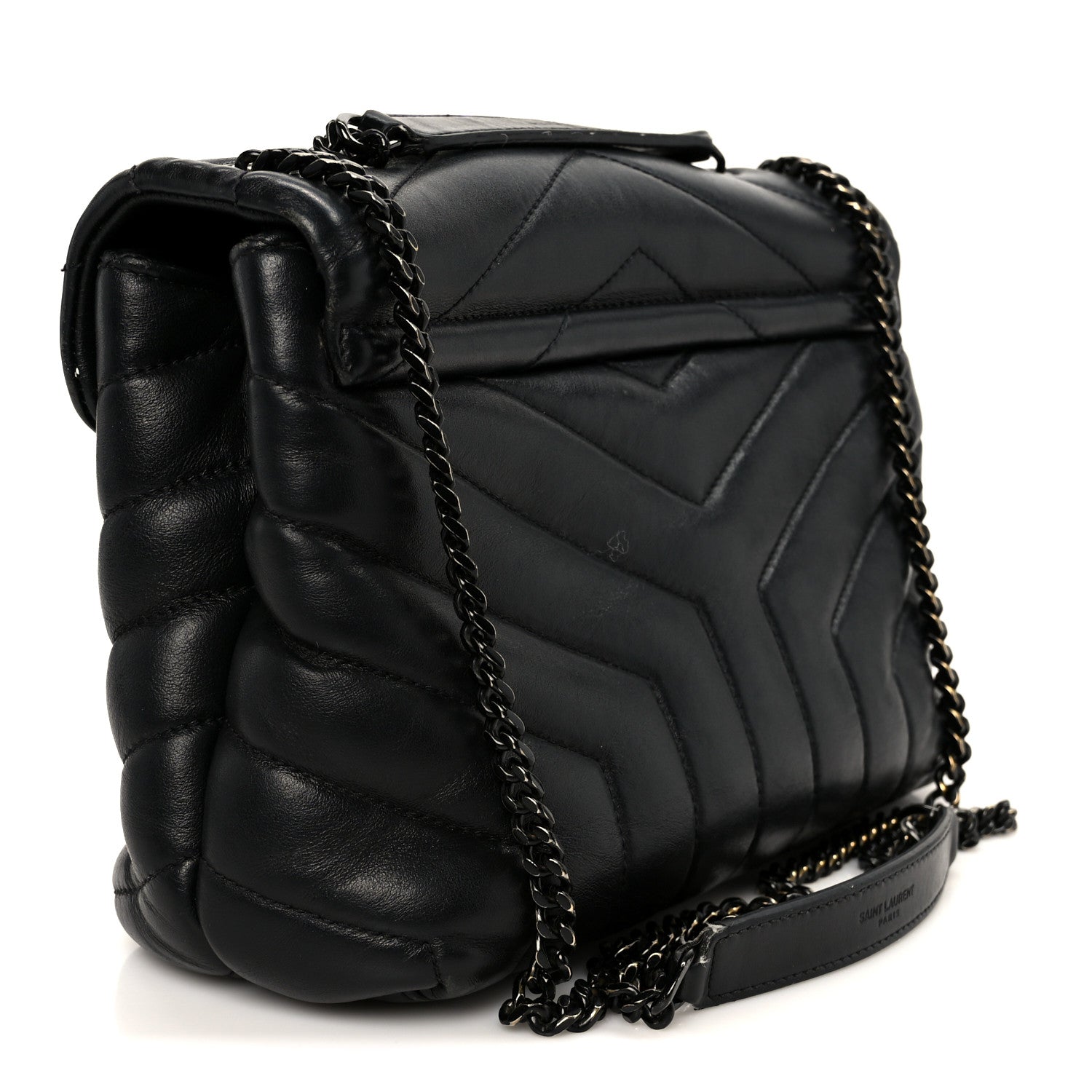 Saint Laurent Calfskin Y Quilted Monogram Monochrome Small Loulou Chain Satchel Black 3 of 14