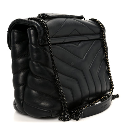 Saint Laurent Calfskin Y Quilted Monogram Monochrome Small Loulou Chain Satchel Black 3 of 14