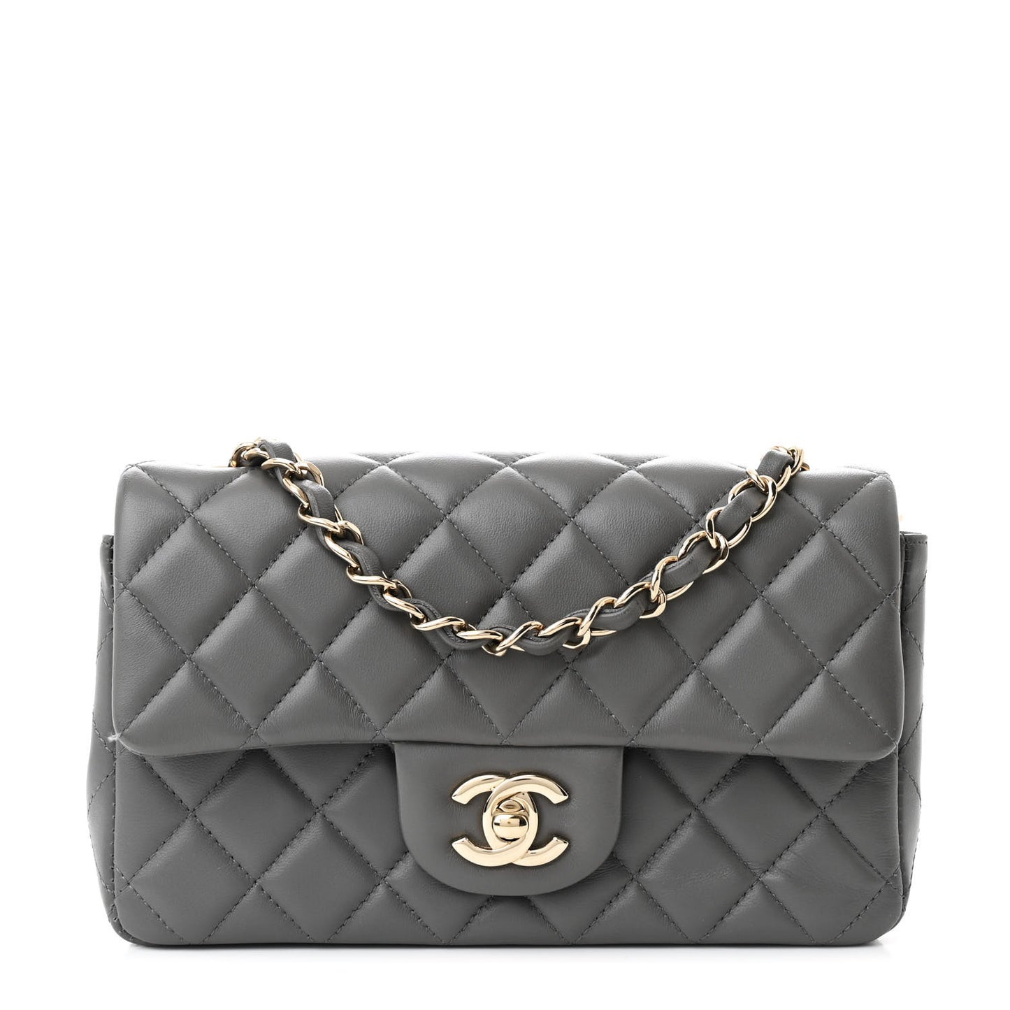 Lambskin Quilted Mini Rectangular Flap Dark Grey
