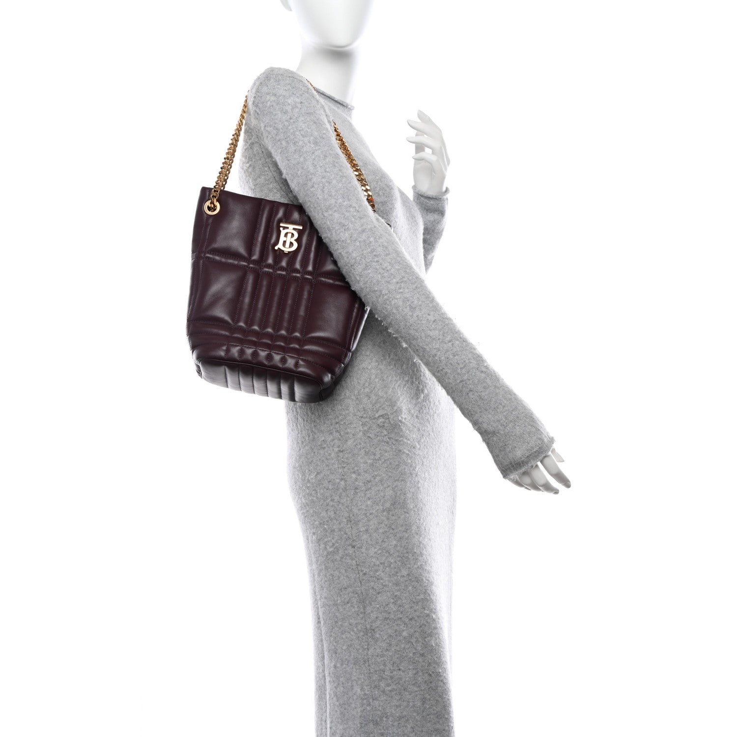 Burberry Lambskin Quilted Small Lola Bucket Bag Deep Maroon 2 of 11