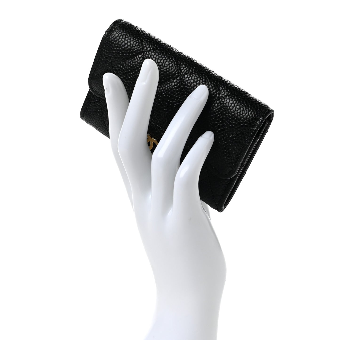 Caviar Quilted Flap Card Holder Black