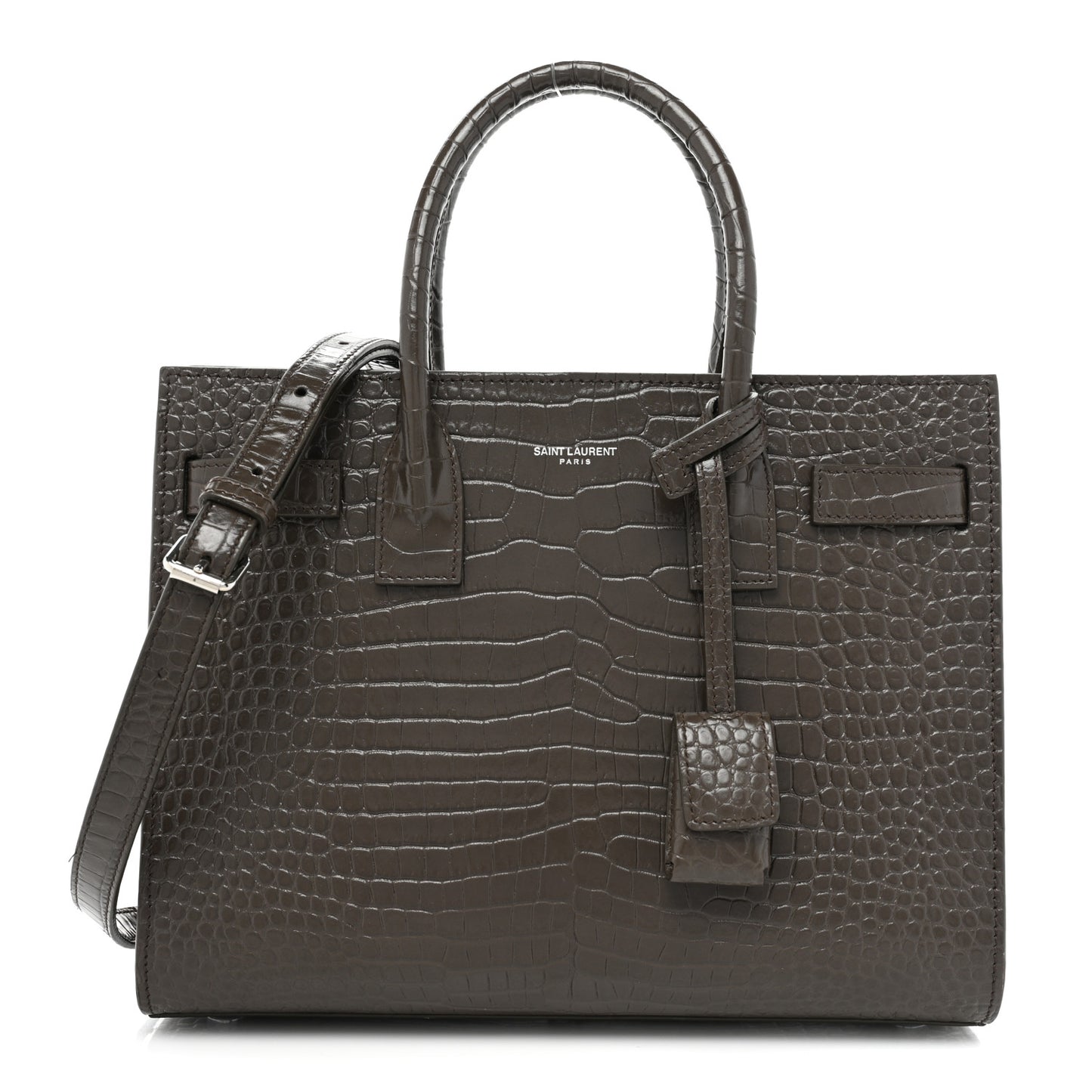 Calfskin Crocodile Embossed Baby Sac De Jour Dark Brown