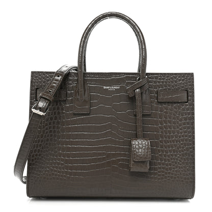 Saint Laurent Calfskin Crocodile Embossed Baby Sac De Jour Dark Brown 1 of 13