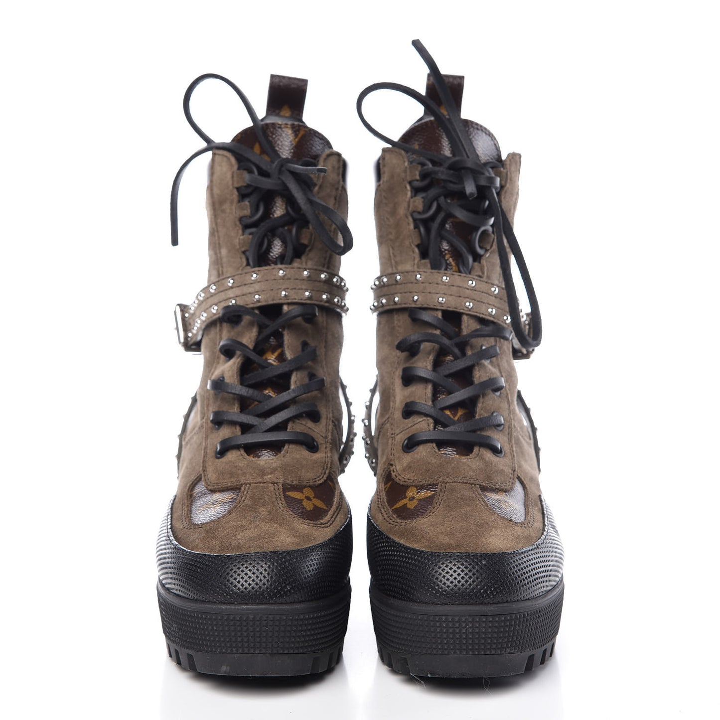 Suede Calfskin Monogram Laureate Platform Desert Boots 38 Kaki