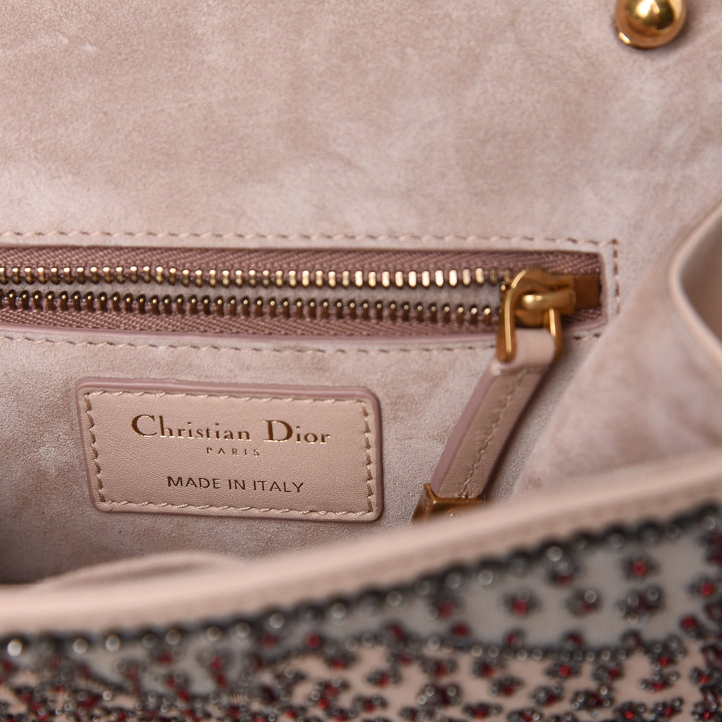 Calfskin Beaded Mini Dioraddict Flap Bag Beige