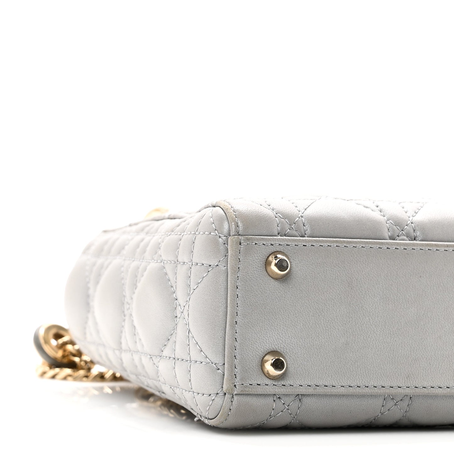 Metallic Lambskin Cannage Mini Lady Dior Grey
