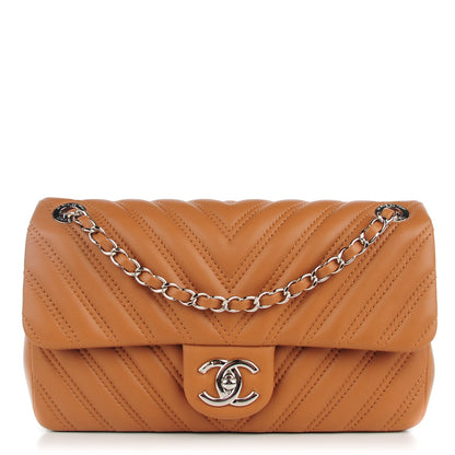 Chanel Lambskin Chevron Medium Single Flap Dark Beige 1 of 8