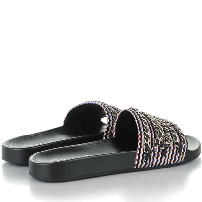 Chanel Tweed Lambskin Chain Flat Sandals Black 41 Multicolor 4 of 8