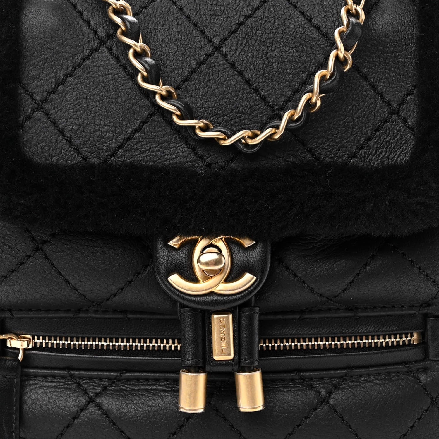 Chanel Lambskin Shearling Quilted CC Backpack Black 7 of 9