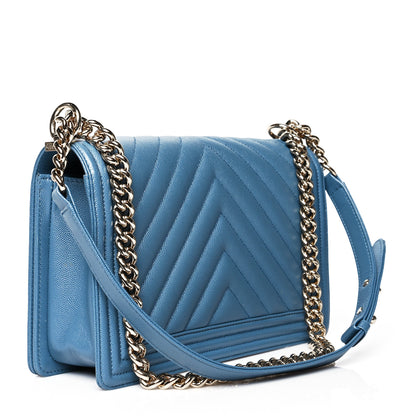 Chanel Caviar Chevron Quilted New Medium Boy Flap Blue 3 of 10