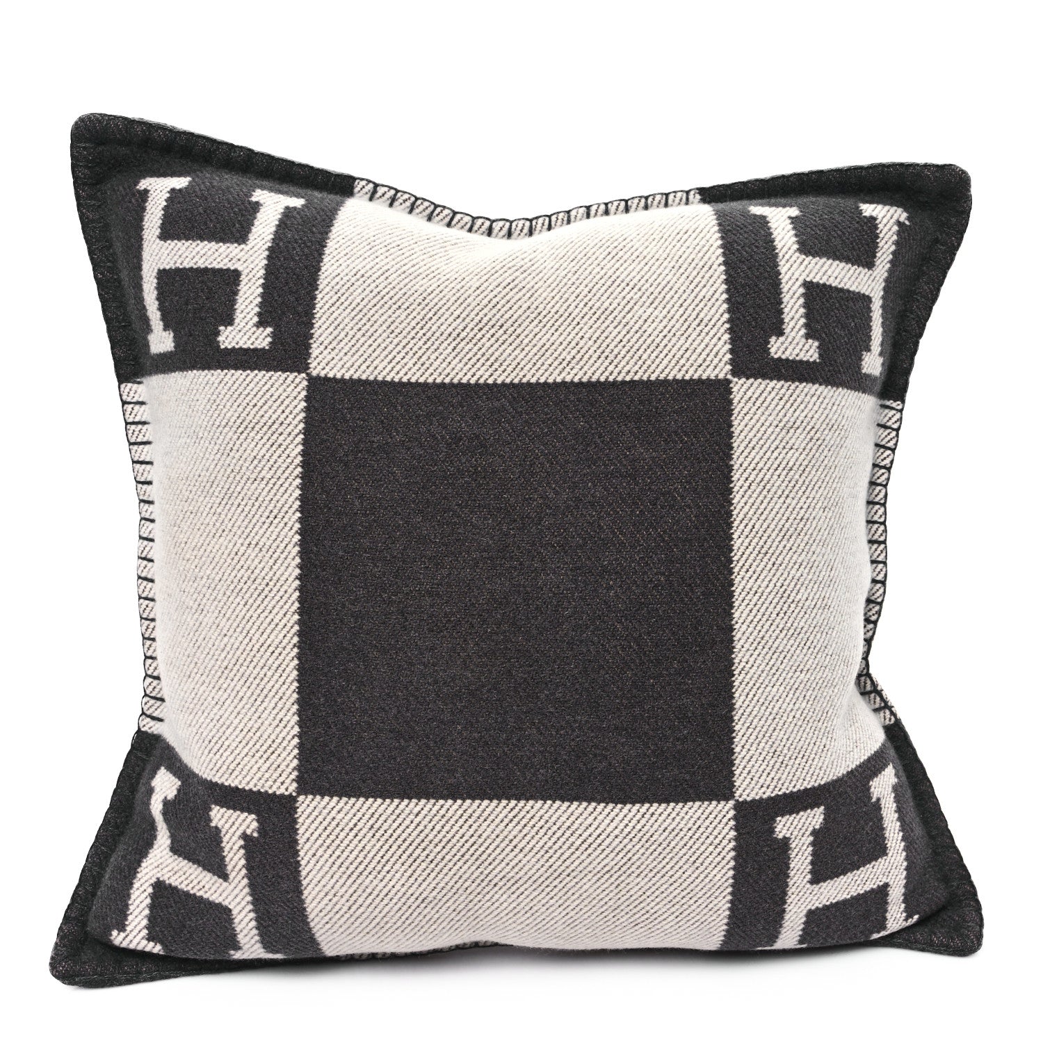 Hermes Wool Cashmere Avalon Pillow PM Ecru Gris Fonce 1 of 3