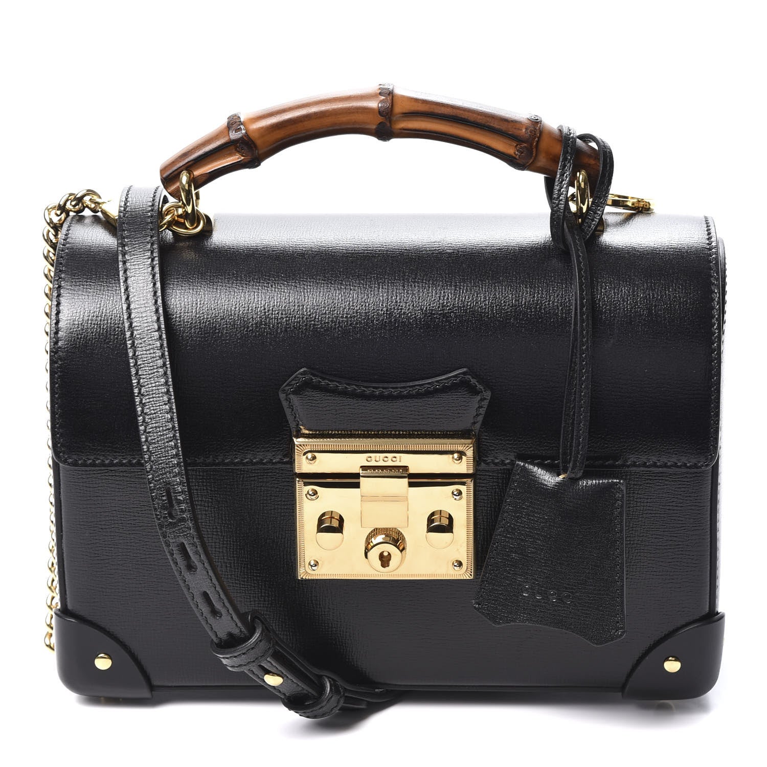 Gucci Calfskin Small Padlock Bamboo Shoulder Bag Black 1 of 10