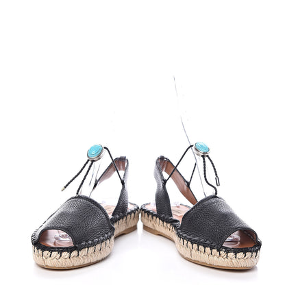Valentino Garavani Grained Calfskin Turquoise Embellished Espadrilles 37 Black 5 of 9