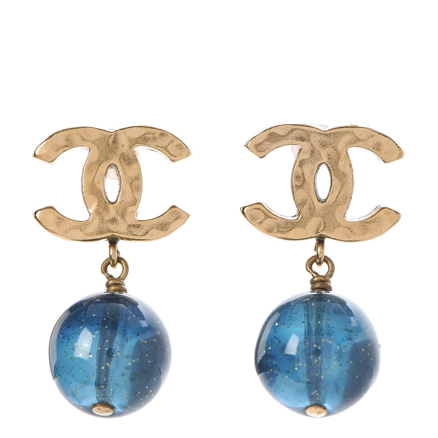 Bead CC Drop Earrings Gold Blue