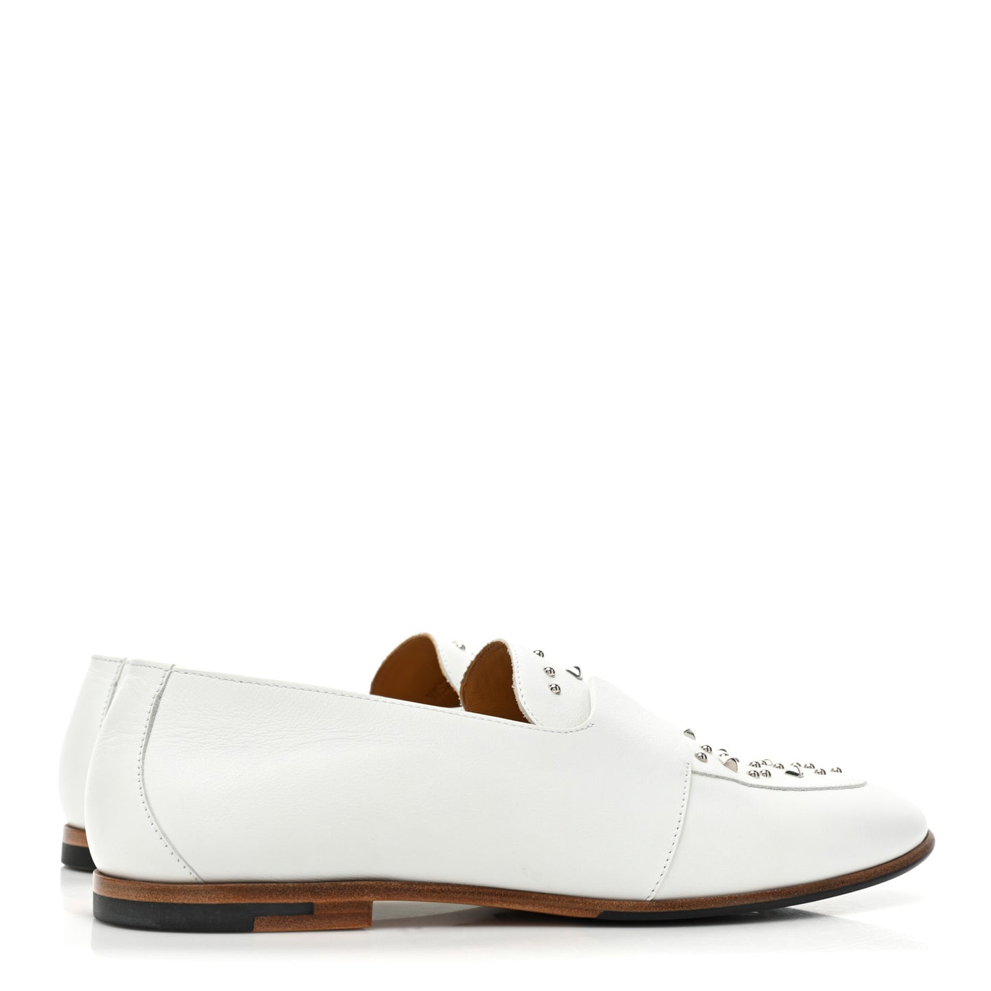 Calfskin Studded Womens Ancora Moccasin Loafers 37.5 White
