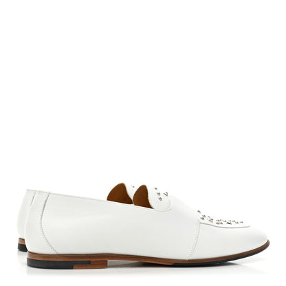 Hermes Calfskin Studded Womens Ancora Moccasin Loafers 37.5 White 4 of 10