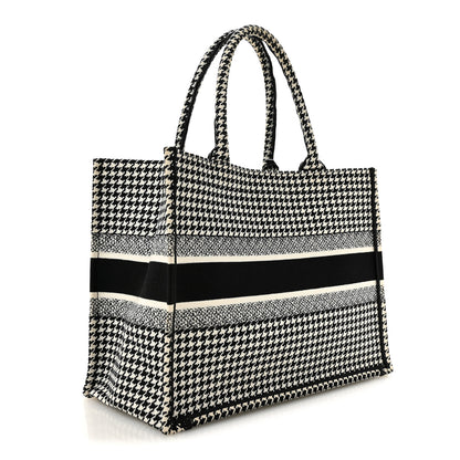 Christian Dior Canvas Houndstooth Embroidered Medium Book Tote Black White 3 of 14