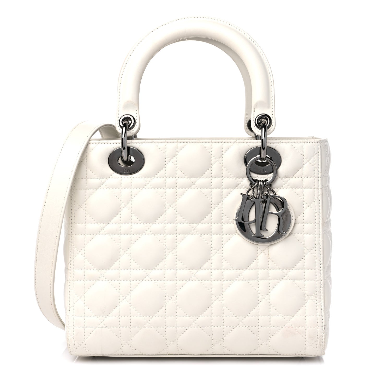 Lambskin Cannage Medium Lady Dior White