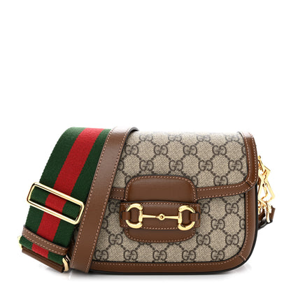 Gucci GG Supreme Monogram Azalea Calfskin Web Mini Horsebit 1955 Shoulder Bag Beige Ebony Brown Sugar 1 of 11