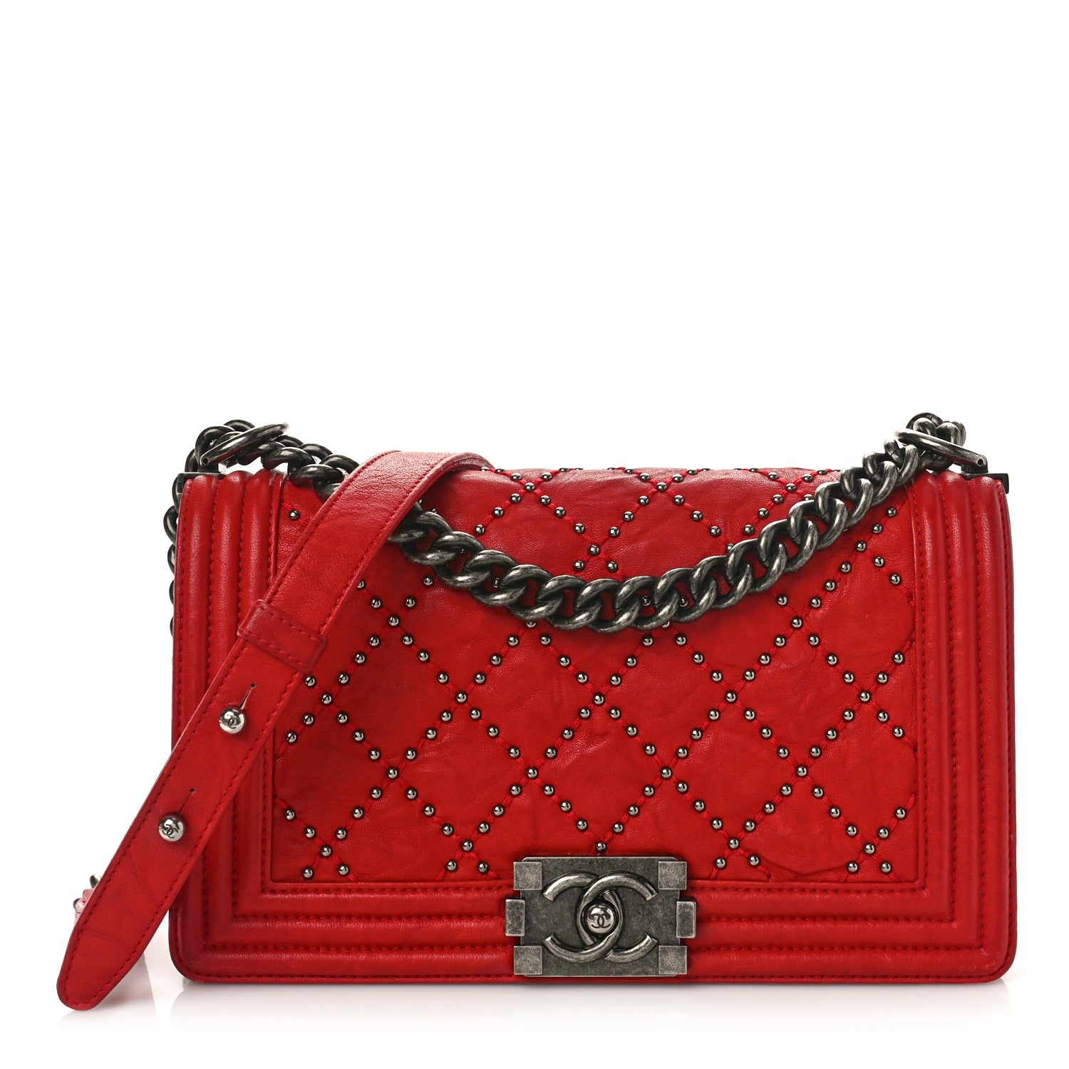Chanel Crumpled Lambskin Small Studded Boy Flap Red 1 of 9
